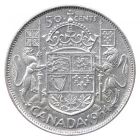 1954 Canadian 50-Cent Coat of Arms Silver Half Dollar Coin (F or better)