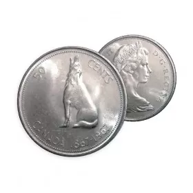1967 (1867-) Canadian 50-Cent Howling Wolf Confederation Centennial Silver Half Dollar Coin (EF or Better)