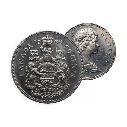 1969 Canadian 50-Cent Coat of Arms Half Dollar Coin (AU-Unc)