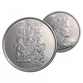 2002-P (1952-) Canadian 50-Cent Coat of Arms/Queen's Golden Jubilee Half Dollar Coin (Brilliant Uncirculated)