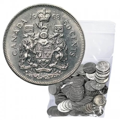 1968 Canadian 50-Cent Coat of Arms Half Dollar Coin Lot of 100pcs (Circulated)
