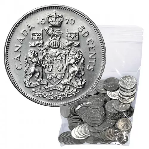 1970 Canadian 50-Cent Coat of Arms Half Dollar Coin Lot of 100pcs (Circulated)