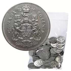 1974 Canadian 50-Cent Coat of Arms Half Dollar Coin Lot of 100pcs (Circulated)