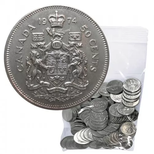 1974 Canadian 50-Cent Coat of Arms Half Dollar Coin Lot of 100pcs (Circulated)