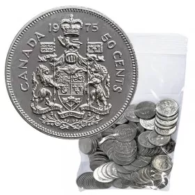 1975 Canadian 50-Cent Coat of Arms Half Dollar Coin Lot of 100pcs (Circulated)