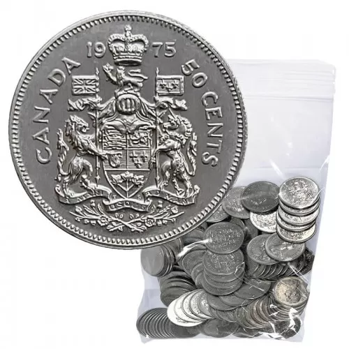 1975 Canadian 50-Cent Coat of Arms Half Dollar Coin Lot of 100pcs (Circulated)