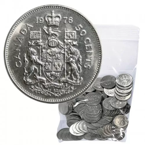 1976 Canadian 50-Cent Coat of Arms Half Dollar Coin Lot of 100pcs (Circulated)
