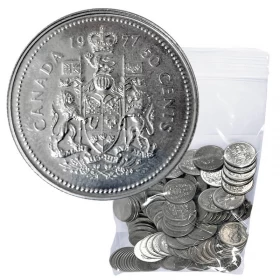 1977 Canadian 50-Cent Coat of Arms Half Dollar Coin Lot of 100pcs (Circulated)