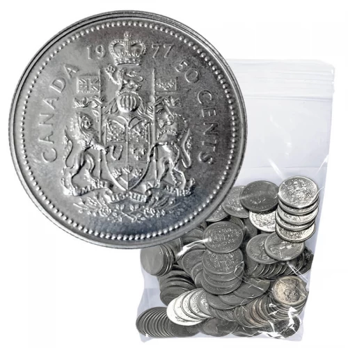 1977 Canadian 50-Cent Coat of Arms Half Dollar Coin Lot of 100pcs (Circulated)