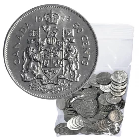 1978 Canadian 50-Cent Coat of Arms Half Dollar Coin Lot of 100pcs (Circulated)