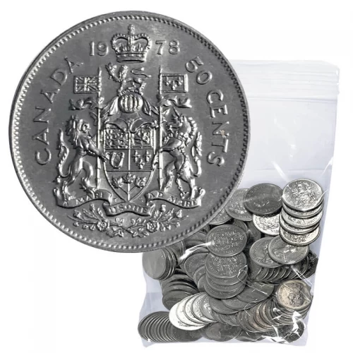 1978 Canadian 50-Cent Coat of Arms Half Dollar Coin Lot of 100pcs (Circulated)