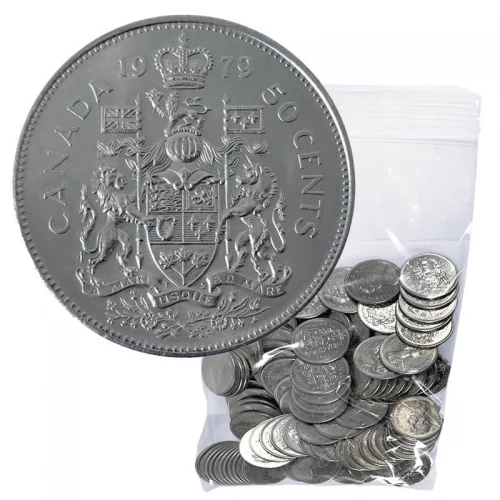 1979 Canadian 50-Cent Coat of Arms Half Dollar Coin Lot of 100pcs (Circulated)