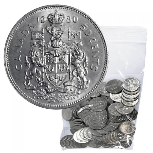 1980 Canadian 50-Cent Coat of Arms Half Dollar Coin Lot of 100pcs (Circulated)