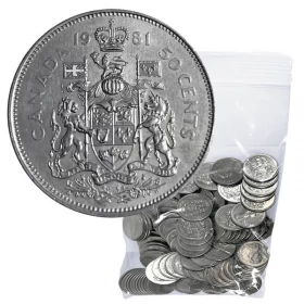1981 Canadian 50-Cent Coat of Arms Half Dollar Coin Lot of 100pcs (Circulated)