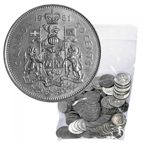 1981 Canadian 50-Cent Coat of Arms Half Dollar Coin Lot of 100pcs (Circulated)