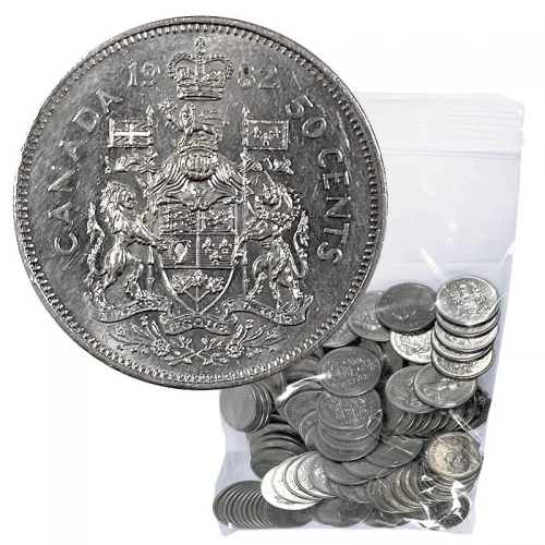 1982 Canadian 50-Cent Coat of Arms Half Dollar Coin Lot of 100pcs (Circulated)