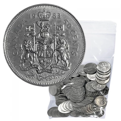 1983 Canadian 50-Cent Coat of Arms Half Dollar Coin Lot of 100pcs (Circulated)