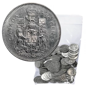 1984 Canadian 50-Cent Coat of Arms Half Dollar Coin Lot of 100pcs (Circulated)