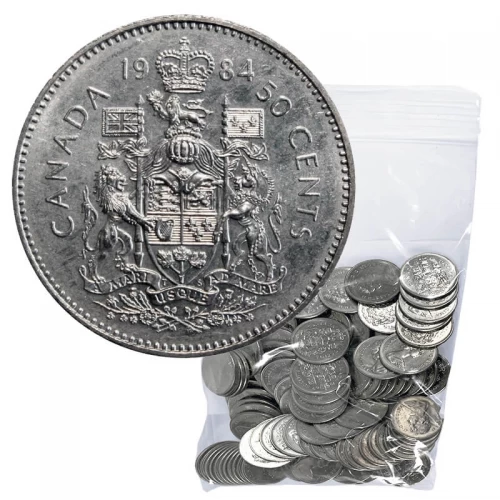 1984 Canadian 50-Cent Coat of Arms Half Dollar Coin Lot of 100pcs (Circulated)