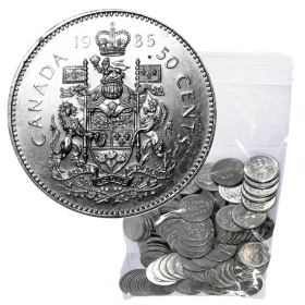 1985 Canadian 50-Cent Coat of Arms Half Dollar Coin Lot of 100pcs (Circulated)