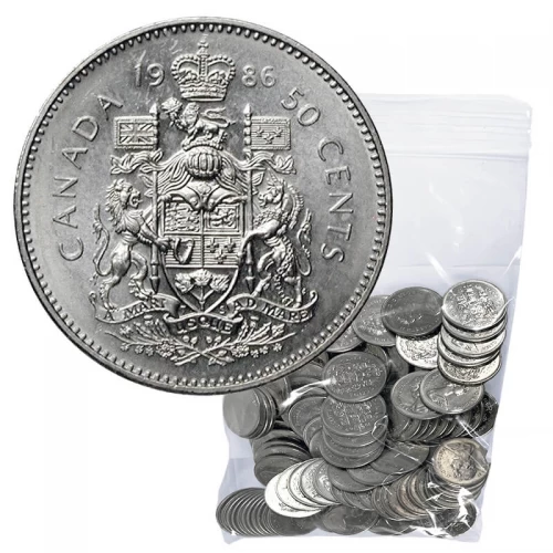 1986 Canadian 50-Cent Coat of Arms Half Dollar Coin Lot of 100pcs (Circulated)