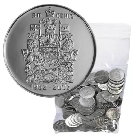 2002-P (1952-) Canadian 50-Cent Coat of Arms/Queen's Golden Jubilee Half Dollar Coin Lot of 100pcs (Circulated)