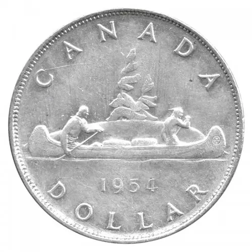 1954 Canadian $1 Voyageur Silver Dollar Coin (VF or better)