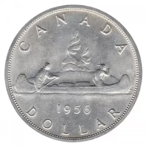 1956 Canadian $1 Voyageur Silver Dollar Coin (VF or better)