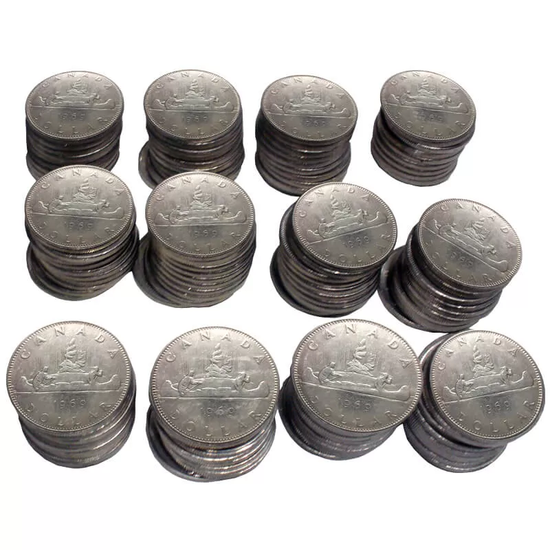 1969 Canadian $1 Voyageur Dollar Coin Lot of 100pcs (Circulated)