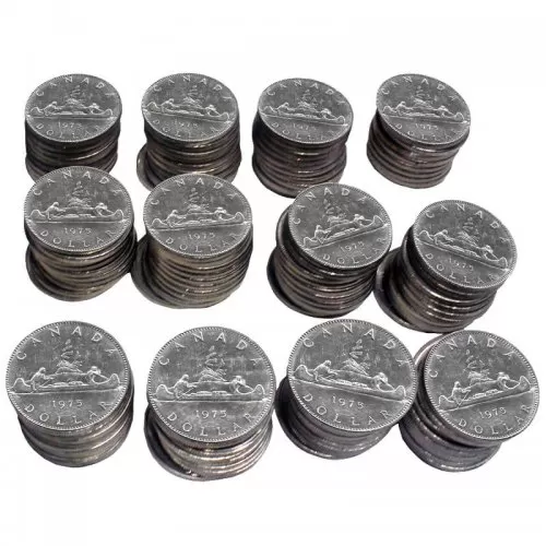 1975 Canadian $1 Voyageur Dollar Coin Lot of 100pcs (Circulated)