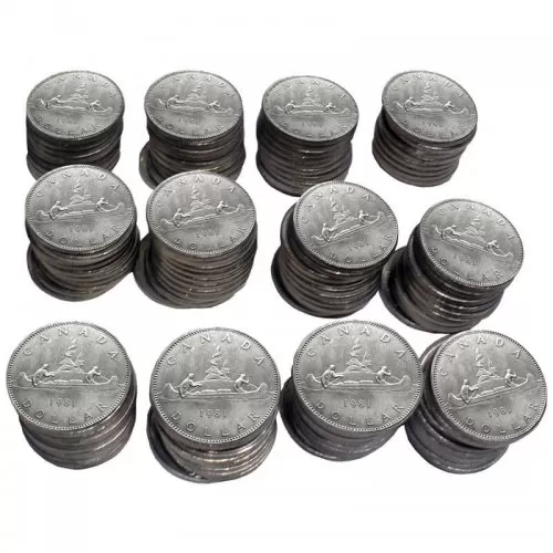 1981 Canadian $1 Voyageur Dollar Coin Lot of 100pcs (Circulated)