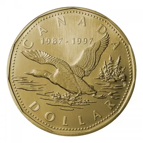 1997 (1987-) Canadian $1 Flying Loon 10th Anniv Dollar Proof-like (PL) Coin