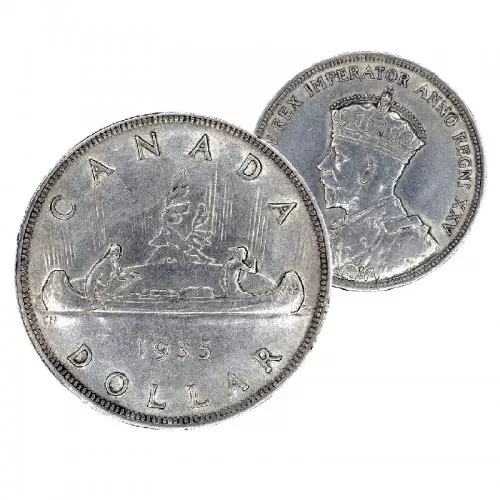1935 Canadian $1 Voyageur/25th Anniv Commemorative Silver Dollar Coiin-VF or better
