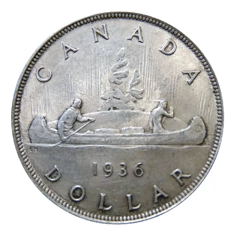 カナダ 1936年 1ドル 銀貨 列車デザイン 1936 Canadian $1 Voyageur Silver Dollar Coin (VF or better)