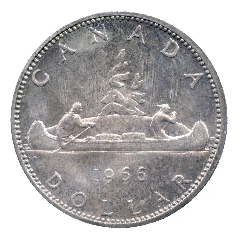 1966 LARGE BEADS Canadian $1 Voyageur Silver Dollar Coin-(AU or