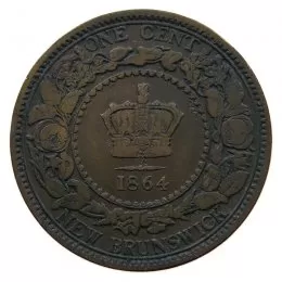 1864 New Brunswick 1-Cent Large Penny Coin (VG) short six