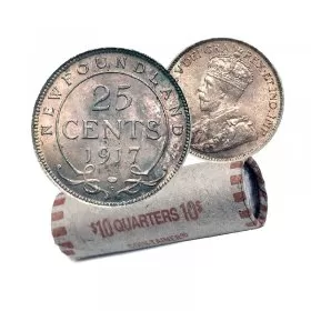 1917 Newfoundland 25-Cent Silver Quarter Coin (F)