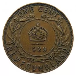 1929 Newfoundland 1-Cent Large Penny Coin (F+)