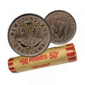 1942 Newfoundland 1-Cent Small Penny Coin Roll (Circulated)