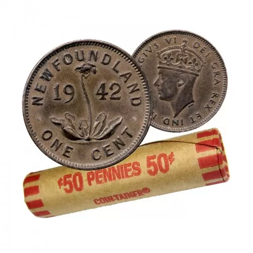 1942 Newfoundland 1-Cent Small Penny Coin Roll (Circulated)
