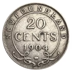 1904-H Newfoundland 20-Cent Piece Silver Coin-VG+ grade