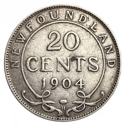 1904-H Newfoundland 20-Cent Piece Silver Coin-VG+ grade
