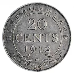 1912 Newfoundland 20-Cent Piece Silver Coin-F grade