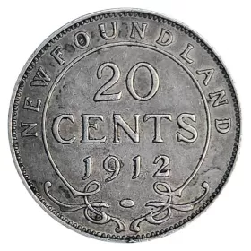 1912 Newfoundland 20-Cent Piece Silver Coin-F grade
