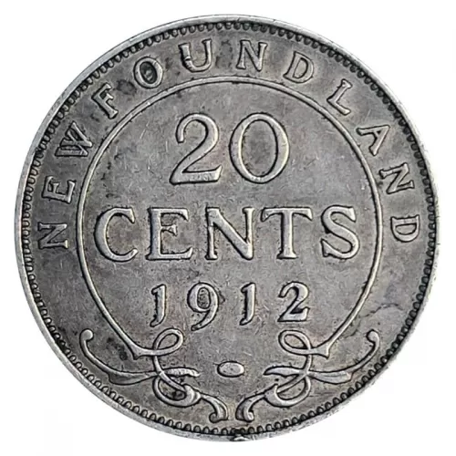 1912 Newfoundland 20-Cent Piece Silver Coin-F grade