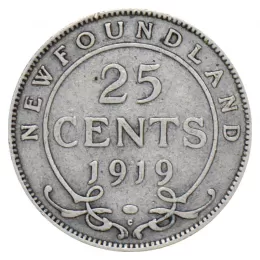 1919-C Newfoundland 25-Cent Piece Silver Coin-VF grade