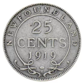 1919-C Newfoundland 25-Cent Piece Silver Coin-VF grade