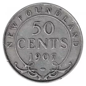 1907 Newfoundland 50-Cent Half Dollar Silver Coin (VG or better)