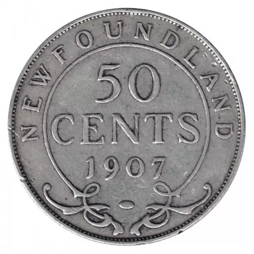 1907 Newfoundland 50-Cent Half Dollar Silver Coin (VG or better)