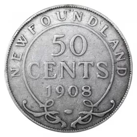 1908 Newfoundland 50-Cent Half Dollar Silver Coin (VG or better)